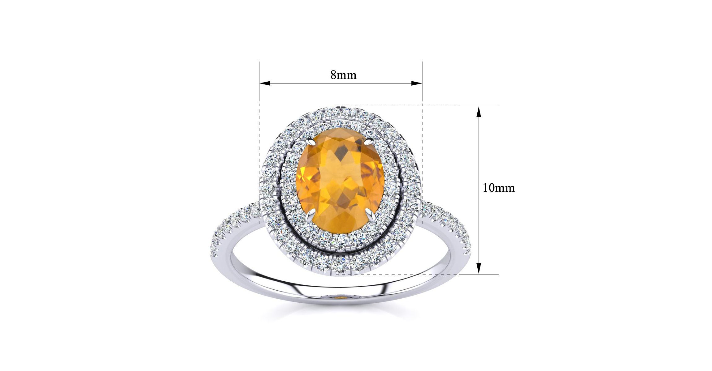 1 1/2cttw Oval Shape Citrine and Double Halo Diamond Ring In Sterling Silver