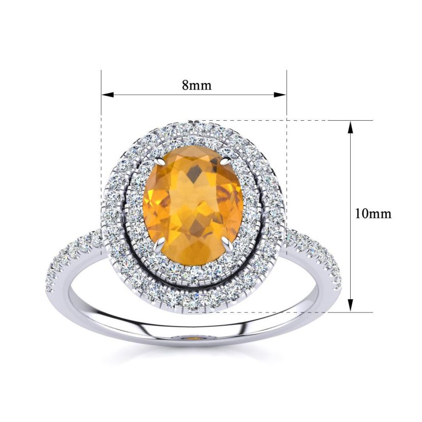 1 1/2cttw Oval Shape Citrine and Double Halo Diamond Ring In Sterling Silver