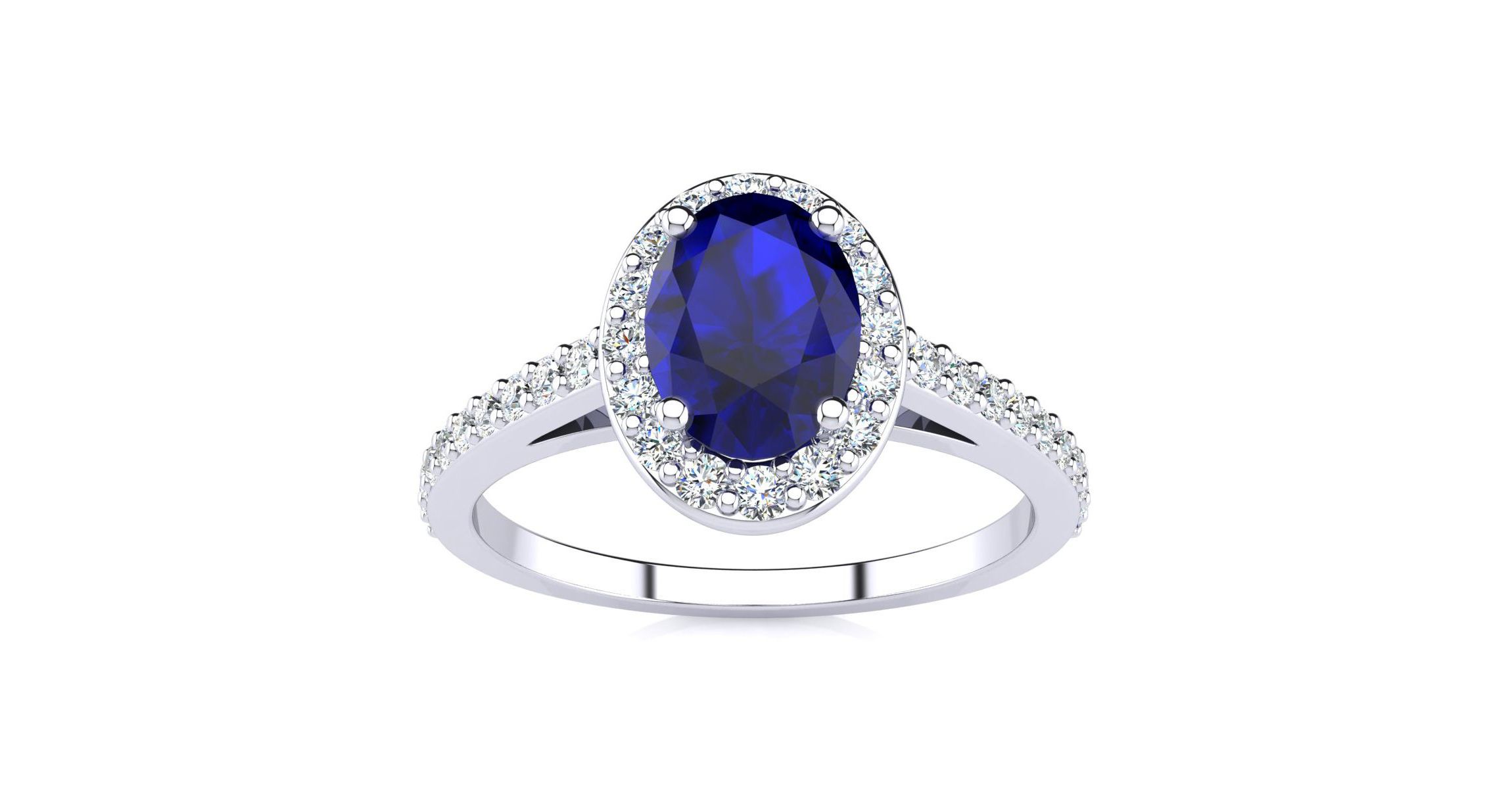 Lab Created 1cttw Oval Shape Created Sapphire and Halo Diamond Ring In Sterling Silver