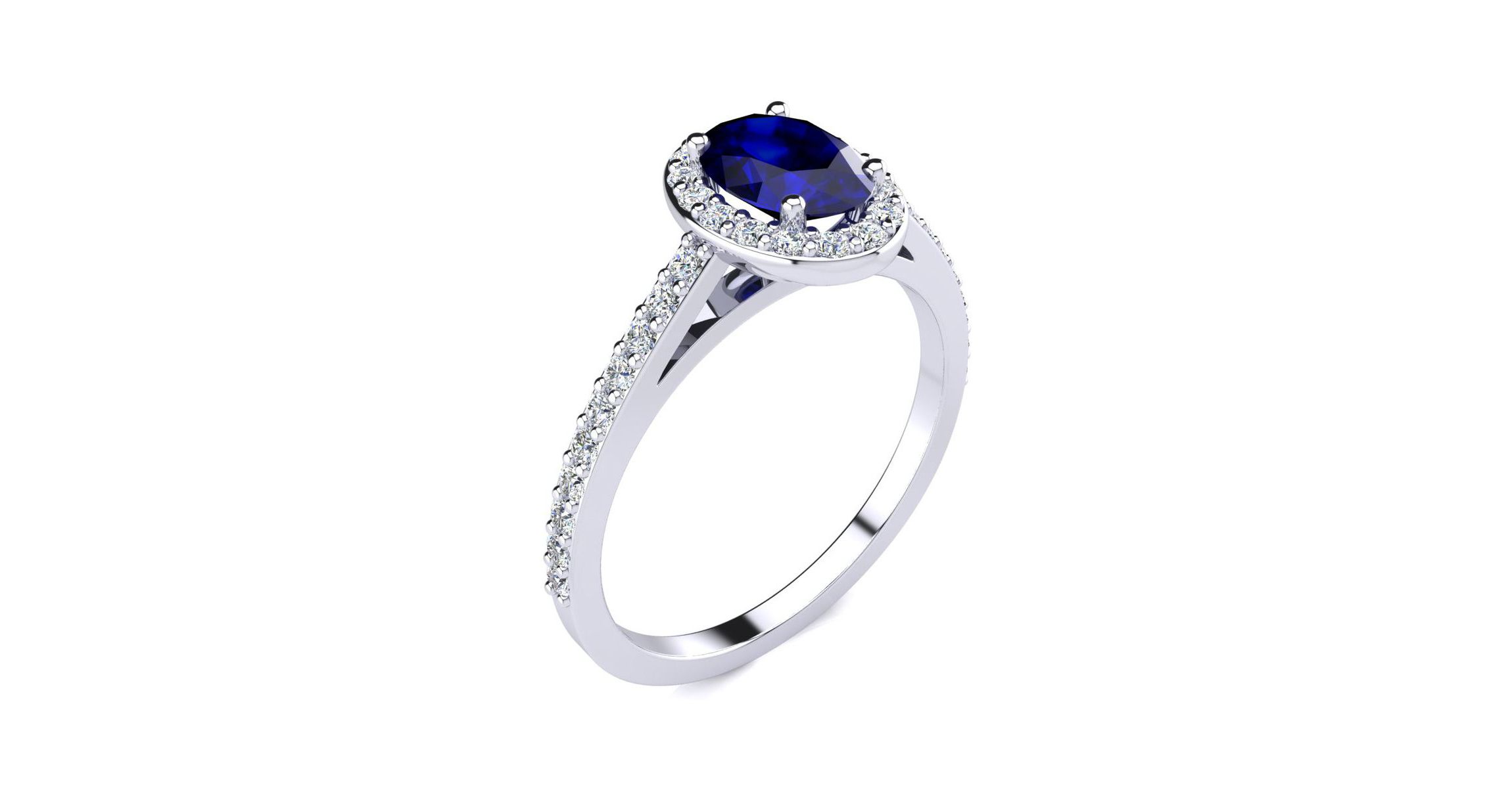 Lab Created 1cttw Oval Shape Created Sapphire and Halo Diamond Ring In Sterling Silver