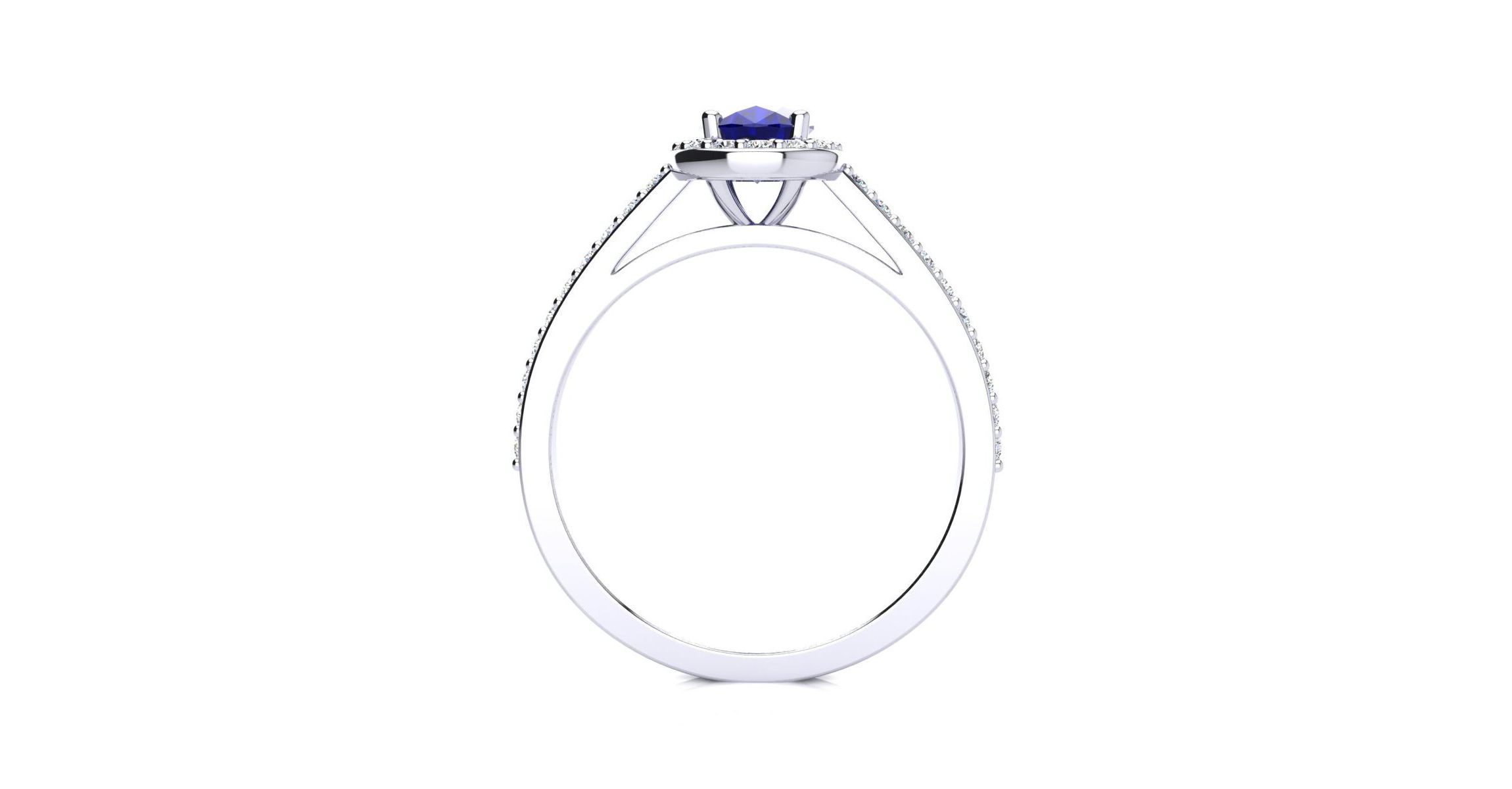 Lab Created 1cttw Oval Shape Created Sapphire and Halo Diamond Ring In Sterling Silver