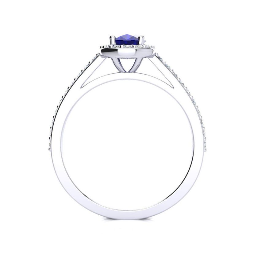 Lab Created 1cttw Oval Shape Created Sapphire and Halo Diamond Ring In Sterling Silver