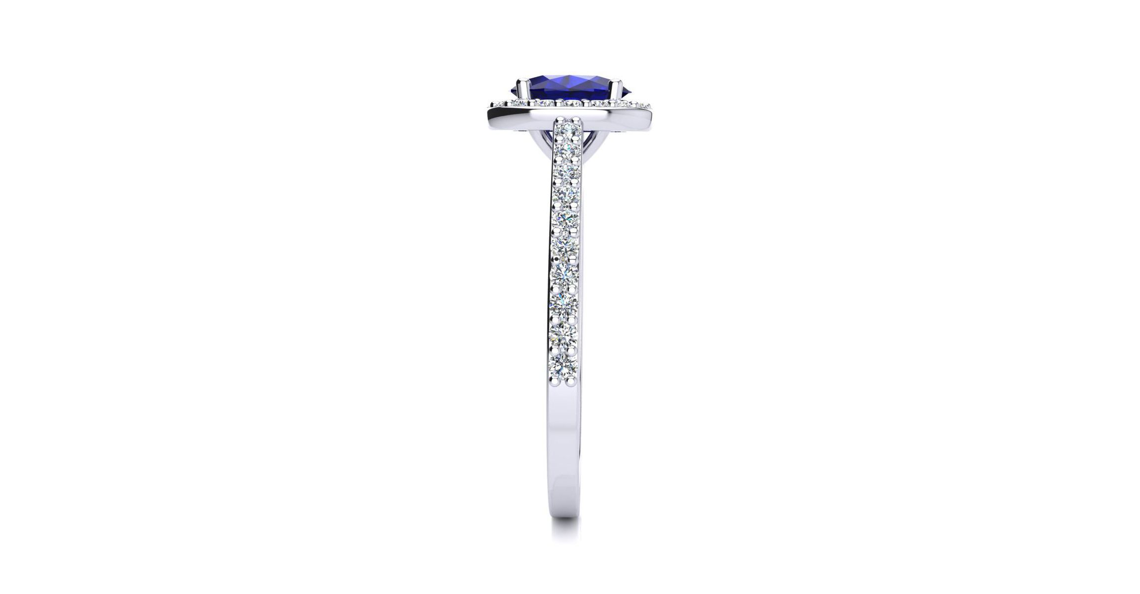 Lab Created 1cttw Oval Shape Created Sapphire and Halo Diamond Ring In Sterling Silver