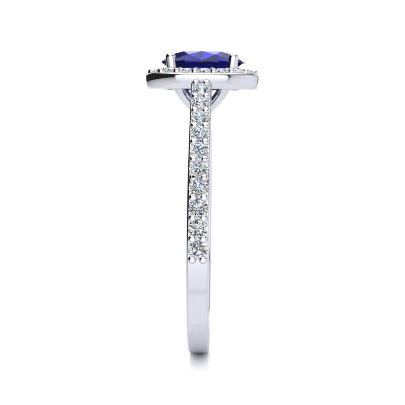 Lab Created 1cttw Oval Shape Created Sapphire and Halo Diamond Ring In Sterling Silver