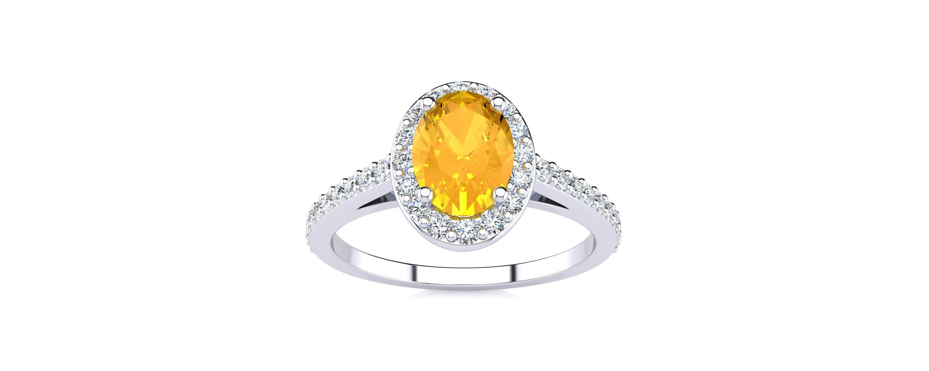 1cttw Oval Shape Citrine and Halo Diamond Ring In Sterling Silver