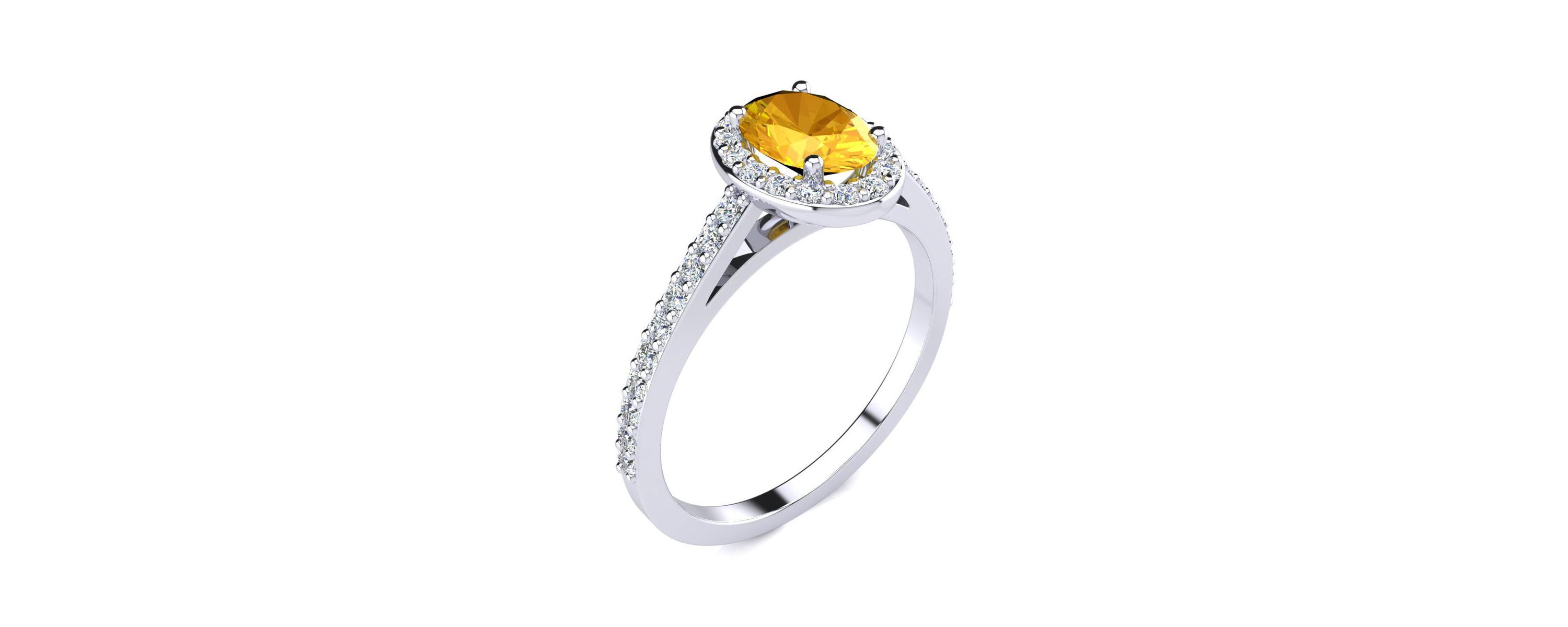 1cttw Oval Shape Citrine and Halo Diamond Ring In Sterling Silver
