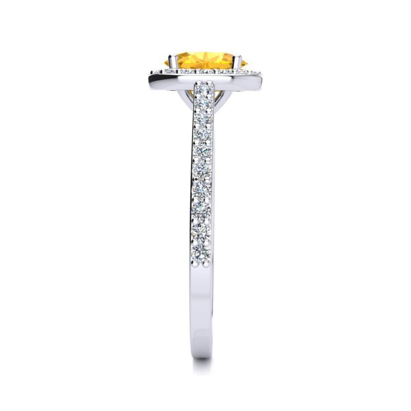 1cttw Oval Shape Citrine and Halo Diamond Ring In Sterling Silver