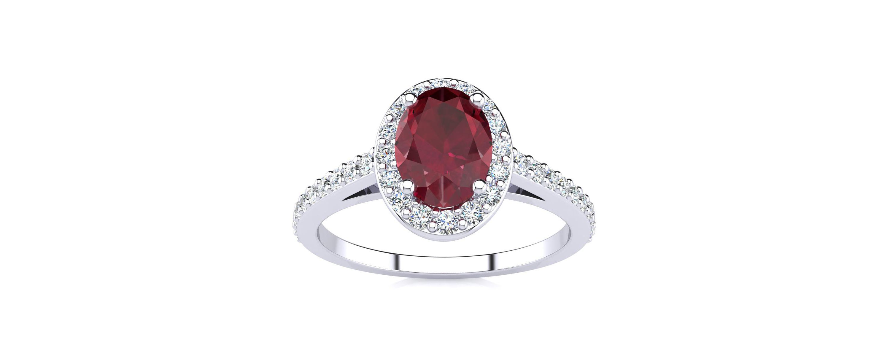Lab Created 1cttw Oval Shape Created Ruby and Halo Diamond Ring In Sterling Silver