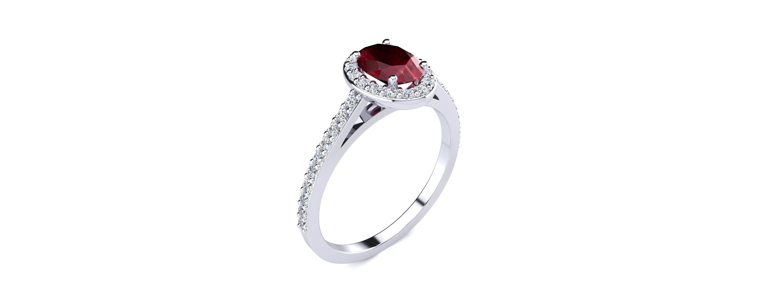 Lab Created 1cttw Oval Shape Created Ruby and Halo Diamond Ring In Sterling Silver