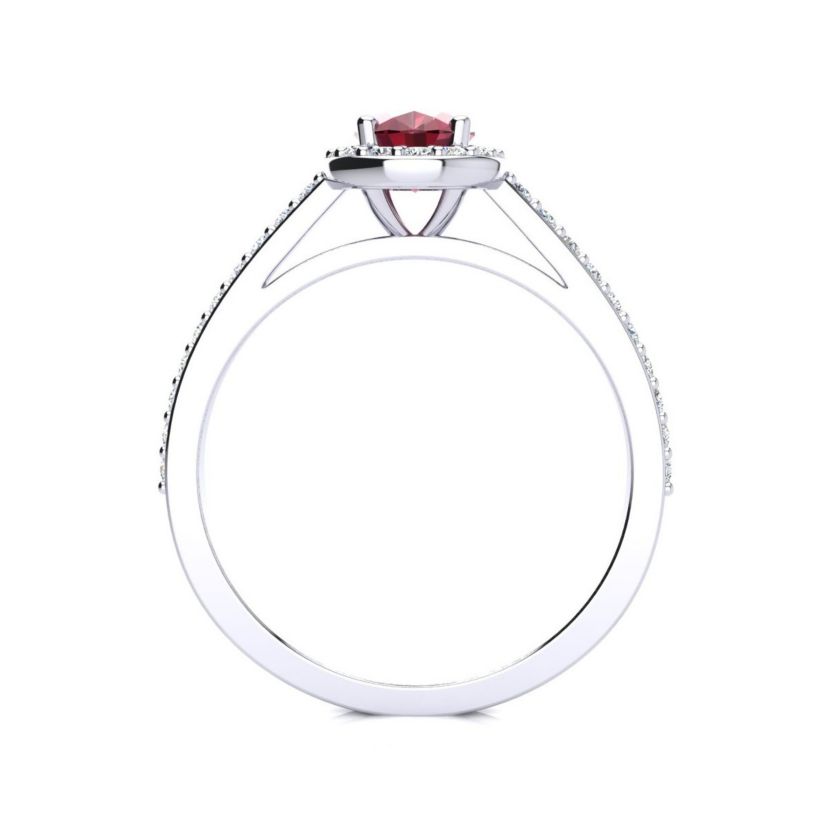 Lab Created 1cttw Oval Shape Created Ruby and Halo Diamond Ring In Sterling Silver