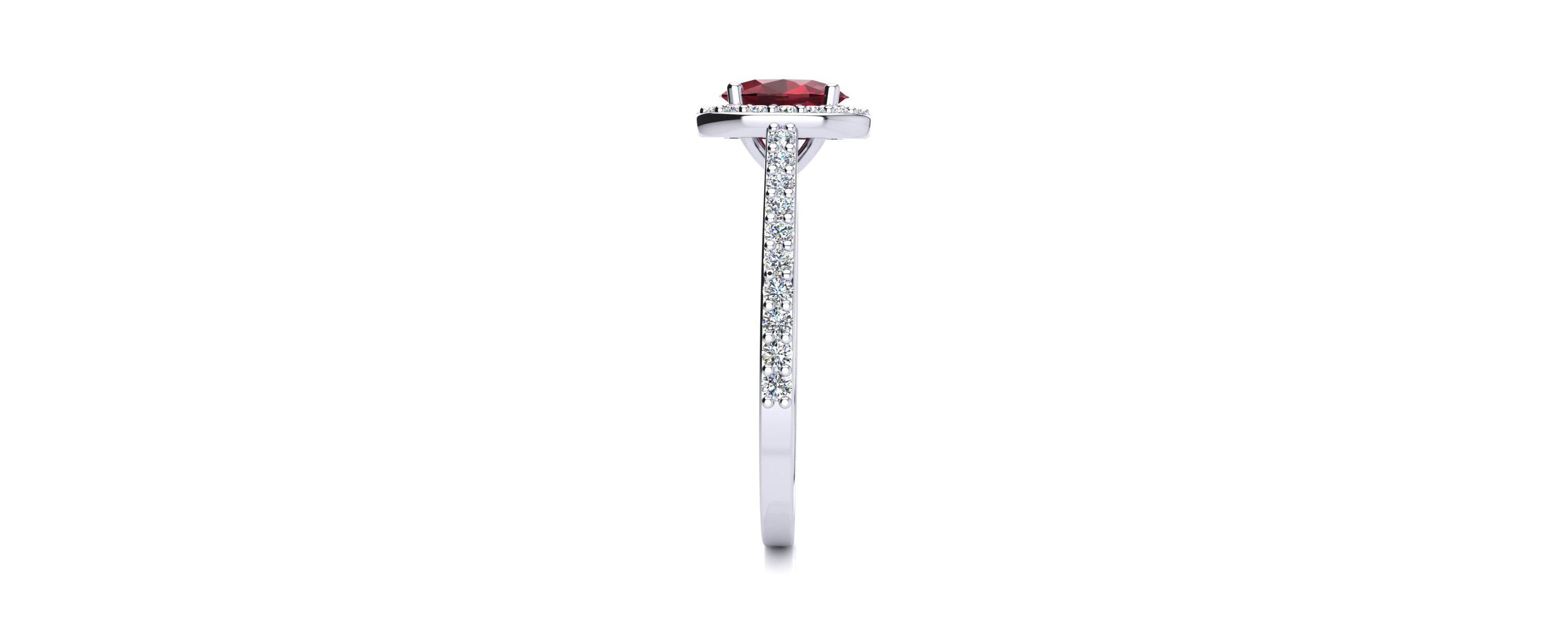 Lab Created 1cttw Oval Shape Created Ruby and Halo Diamond Ring In Sterling Silver