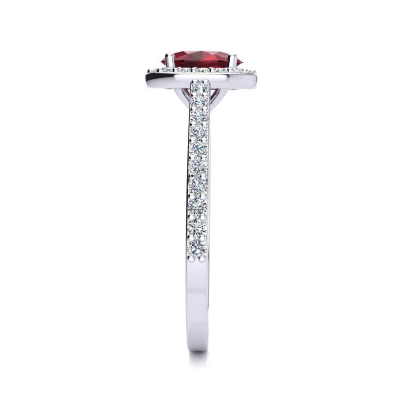Lab Created 1cttw Oval Shape Created Ruby and Halo Diamond Ring In Sterling Silver