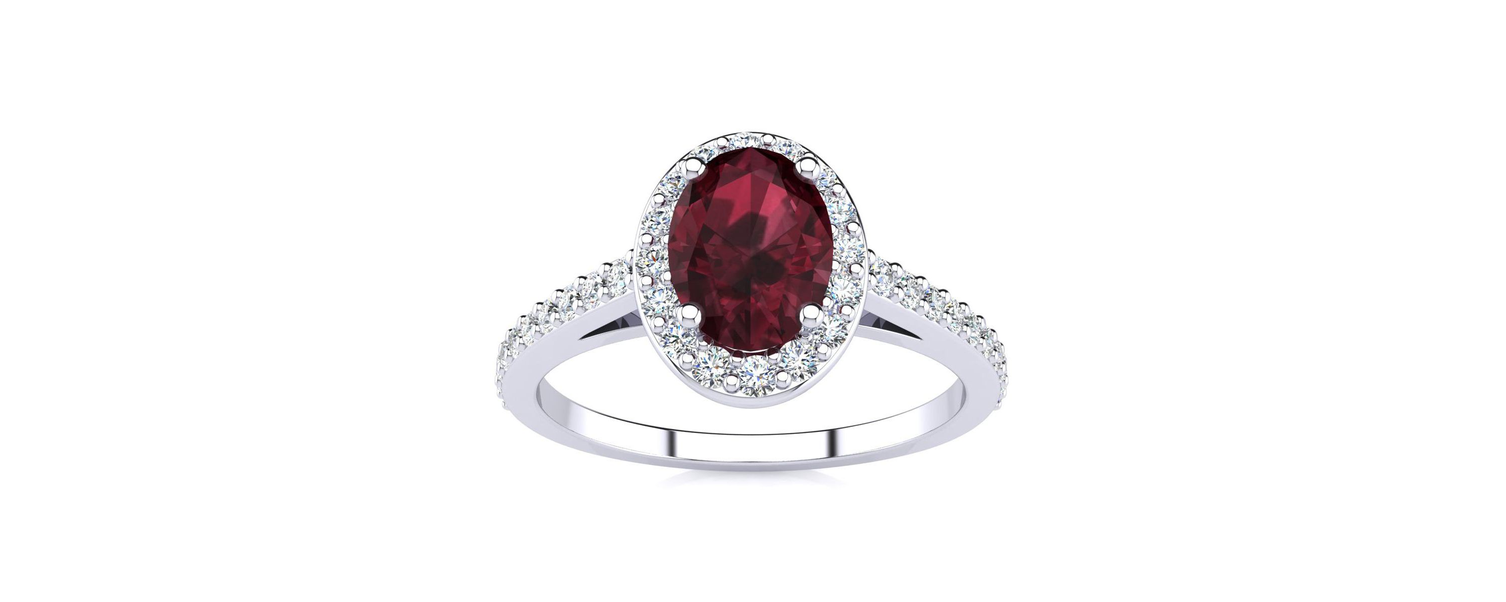 1cttw Oval Shape Garnet and Halo Diamond Ring In Sterling Silver