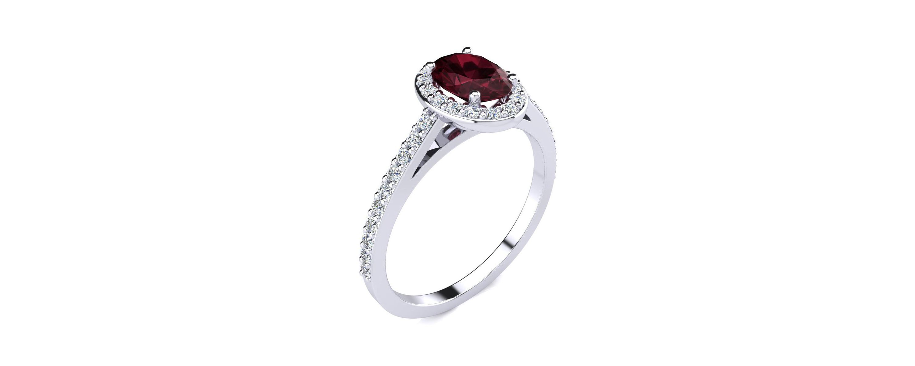1cttw Oval Shape Garnet and Halo Diamond Ring In Sterling Silver