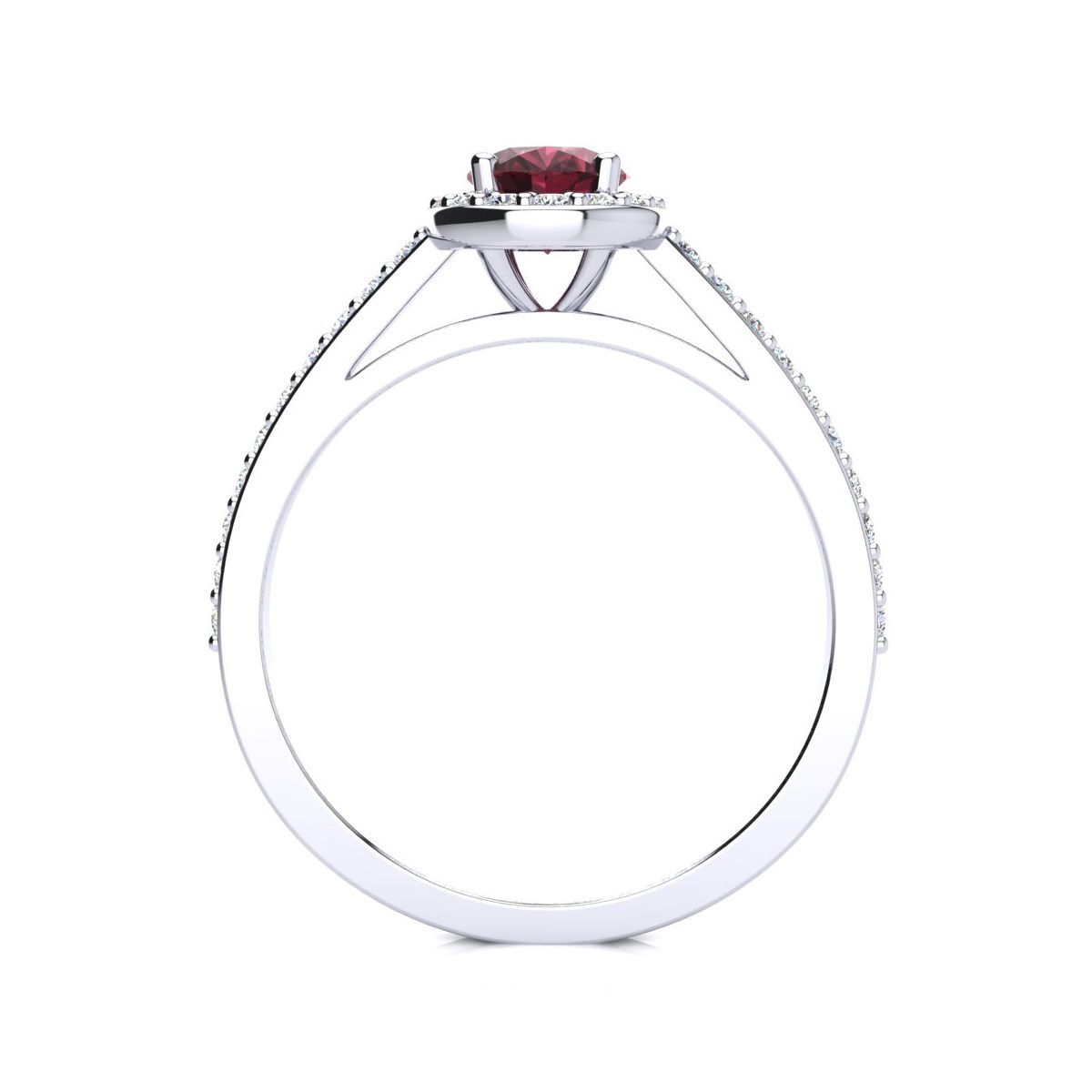 1cttw Oval Shape Garnet and Halo Diamond Ring In Sterling Silver