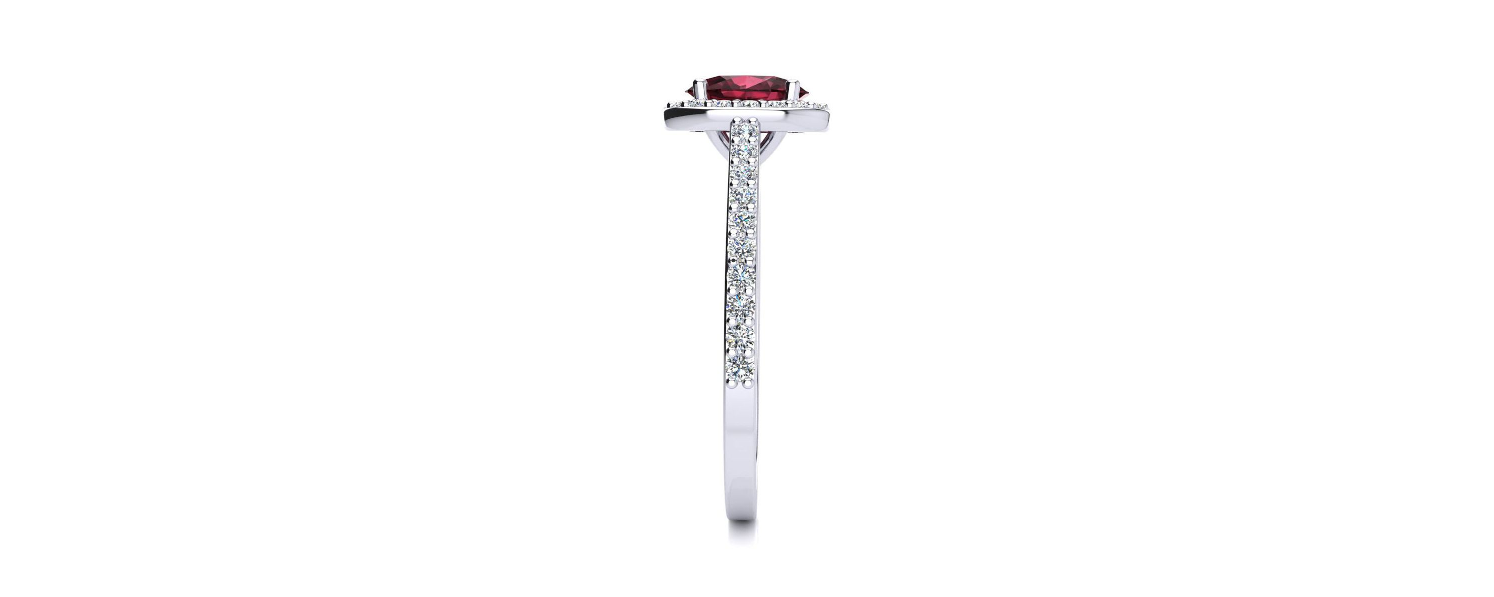 1cttw Oval Shape Garnet and Halo Diamond Ring In Sterling Silver