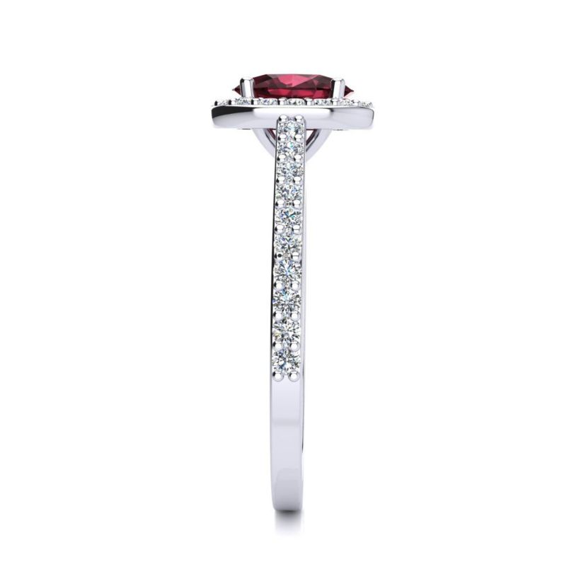 1cttw Oval Shape Garnet and Halo Diamond Ring In Sterling Silver