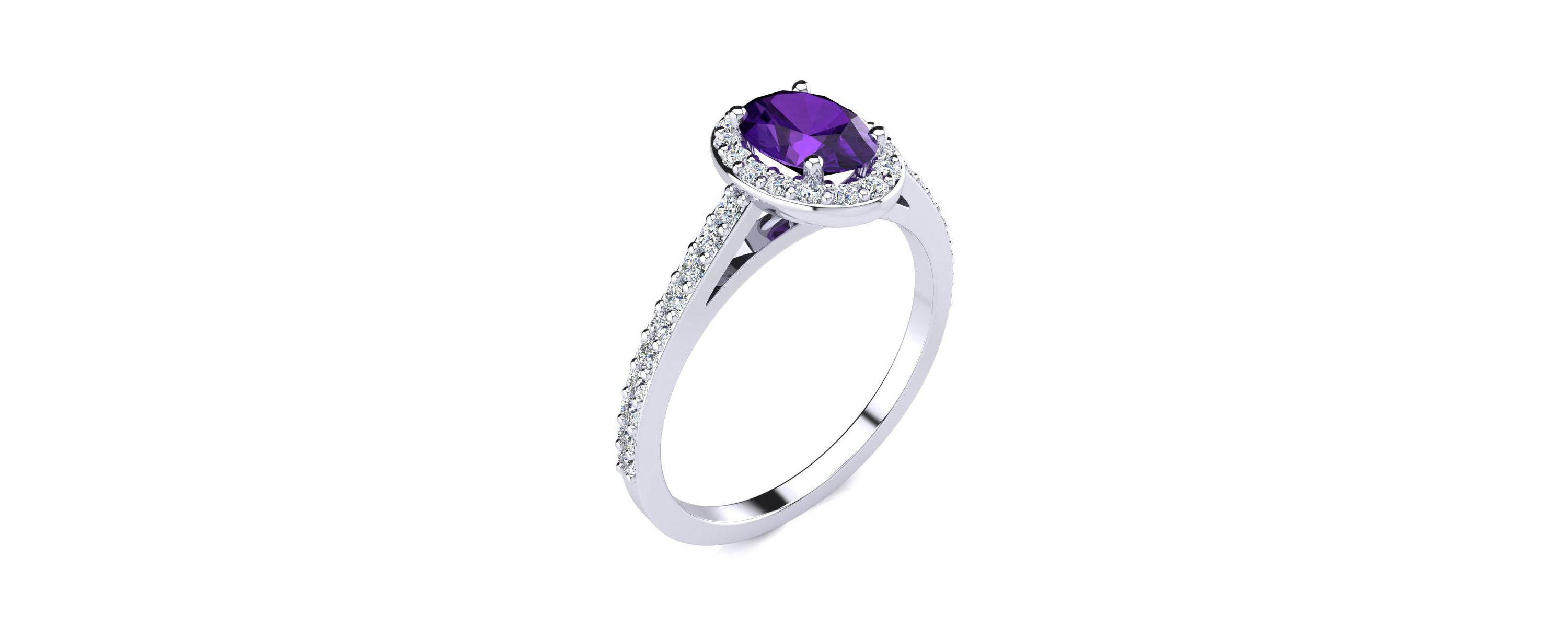 1cttw Oval Shape Amethyst and Halo Diamond Ring In Sterling Silver
