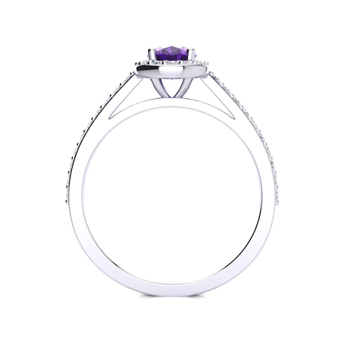 1cttw Oval Shape Amethyst and Halo Diamond Ring In Sterling Silver
