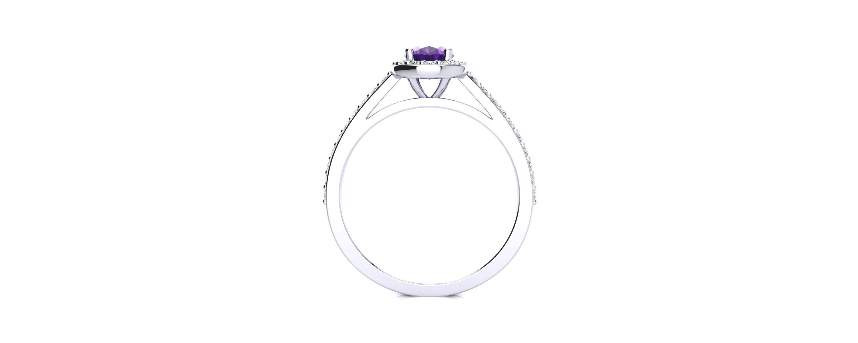 1cttw Oval Shape Amethyst and Halo Diamond Ring In Sterling Silver
