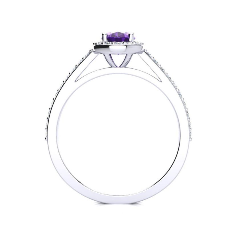 1cttw Oval Shape Amethyst and Halo Diamond Ring In Sterling Silver