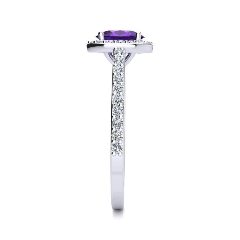 1cttw Oval Shape Amethyst and Halo Diamond Ring In Sterling Silver