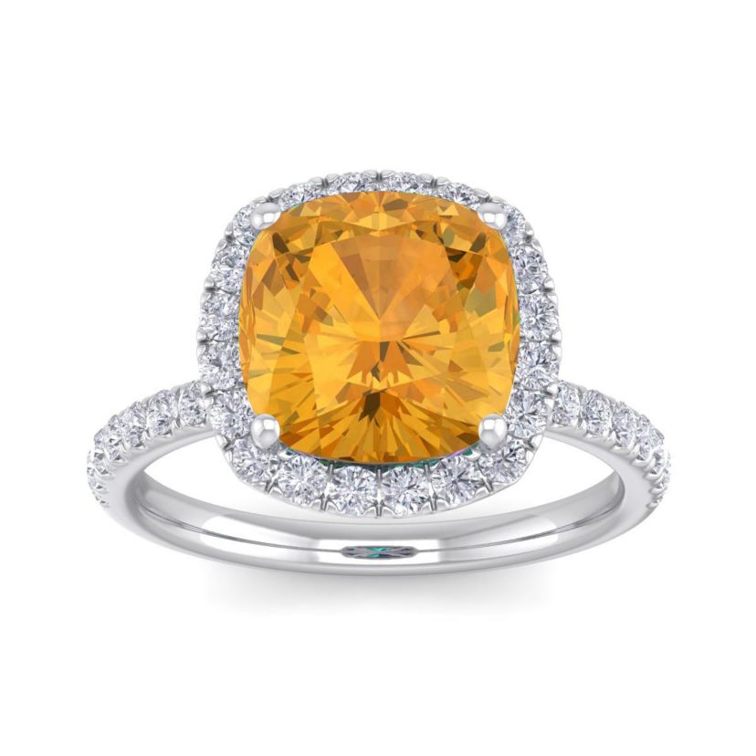5 1/2 ct. t.w. Cushion Cut Citrine and Double Halo Diamond Ring In Sterling Silver