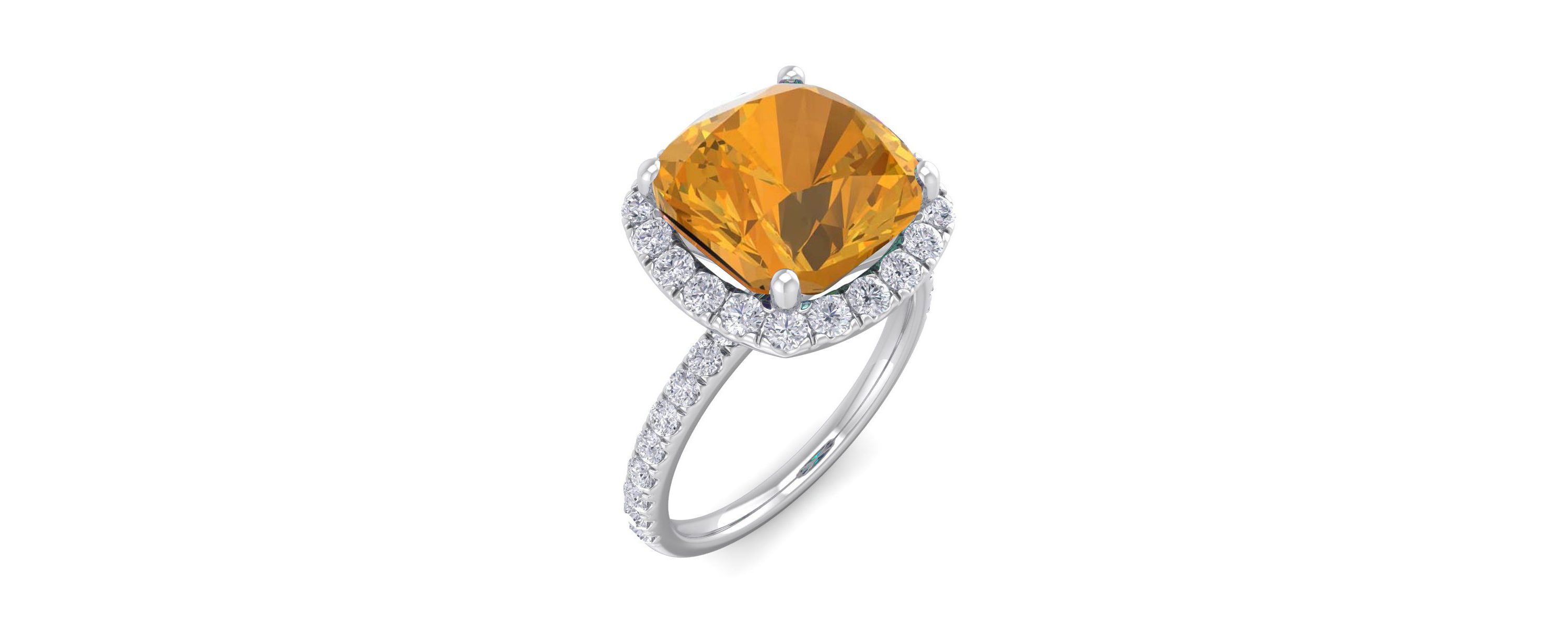 5 1/2 ct. t.w. Cushion Cut Citrine and Double Halo Diamond Ring In Sterling Silver