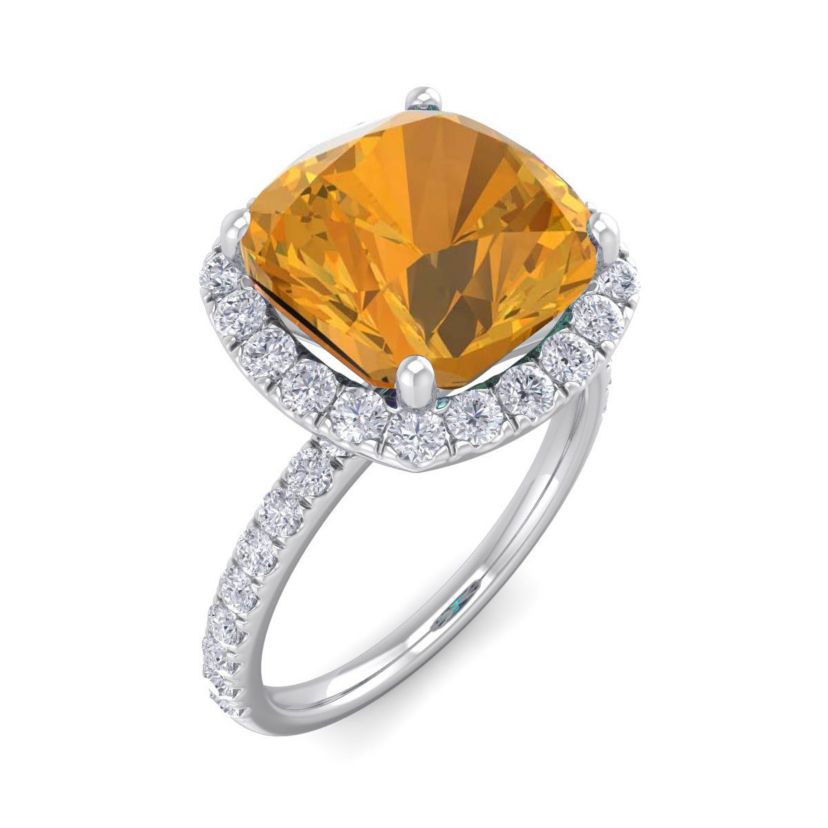5 1/2 ct. t.w. Cushion Cut Citrine and Double Halo Diamond Ring In Sterling Silver