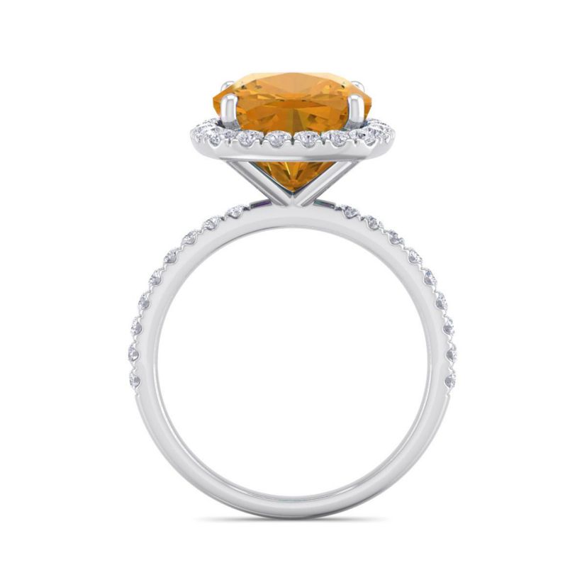 5 1/2 ct. t.w. Cushion Cut Citrine and Double Halo Diamond Ring In Sterling Silver