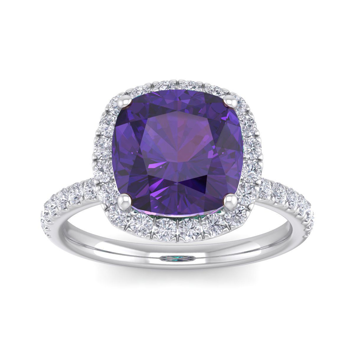 5 1/2 ct. t.w. Cushion Cut Amethyst and Double Halo Diamond Ring In Sterling Silver