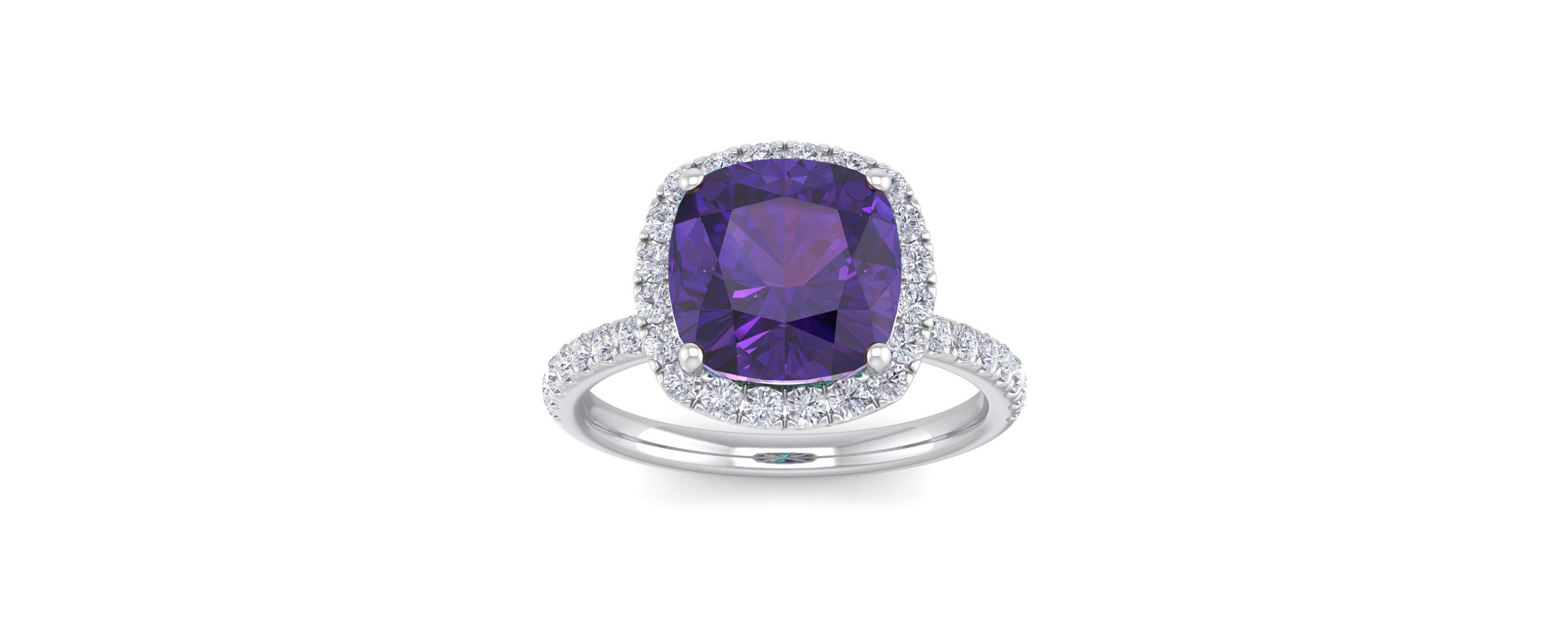 5 1/2 ct. t.w. Cushion Cut Amethyst and Double Halo Diamond Ring In Sterling Silver