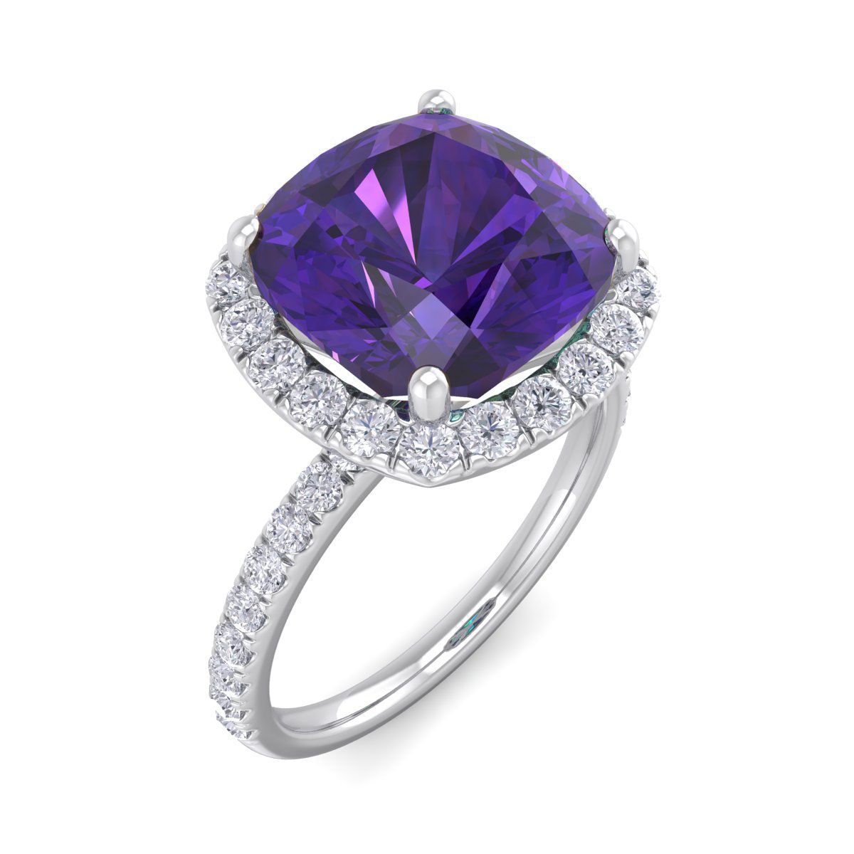 5 1/2 ct. t.w. Cushion Cut Amethyst and Double Halo Diamond Ring In Sterling Silver