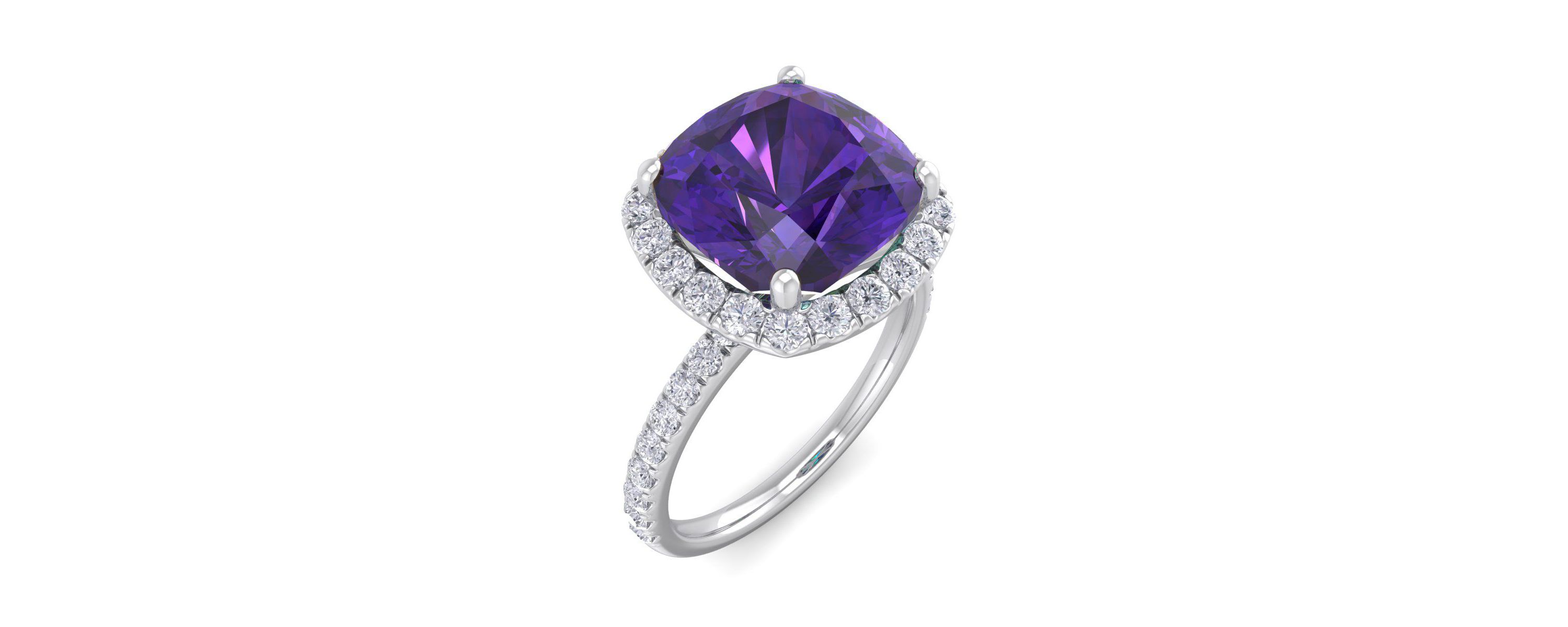 5 1/2 ct. t.w. Cushion Cut Amethyst and Double Halo Diamond Ring In Sterling Silver