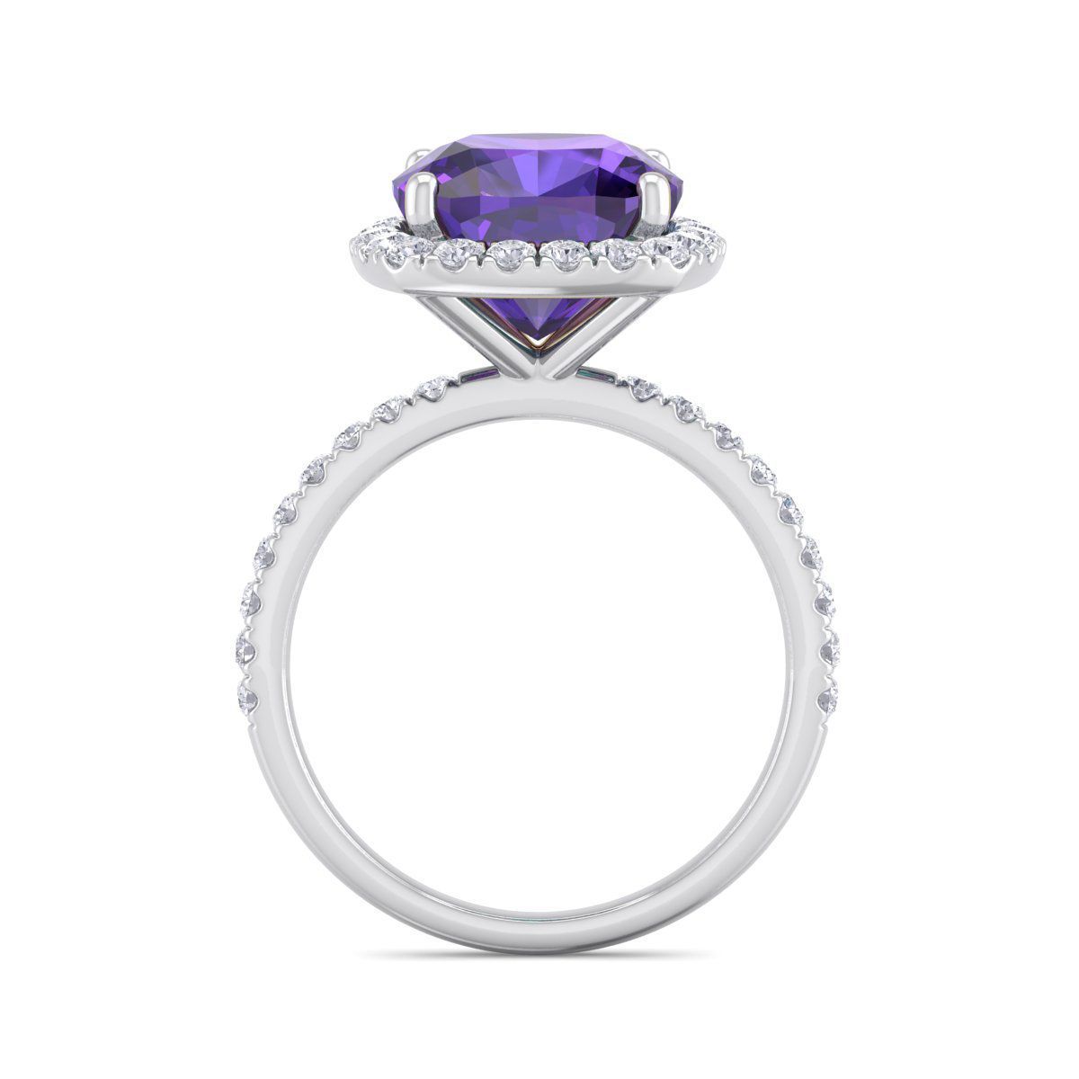 5 1/2 ct. t.w. Cushion Cut Amethyst and Double Halo Diamond Ring In Sterling Silver