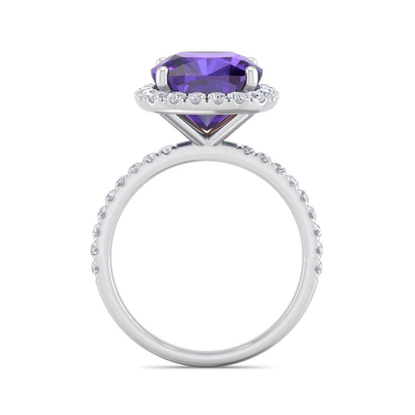5 1/2 ct. t.w. Cushion Cut Amethyst and Double Halo Diamond Ring In Sterling Silver