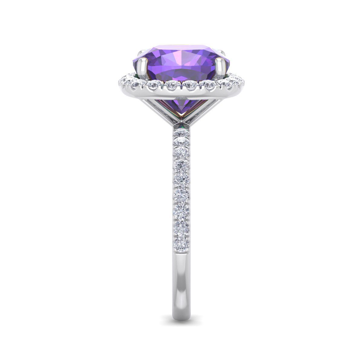 5 1/2 ct. t.w. Cushion Cut Amethyst and Double Halo Diamond Ring In Sterling Silver