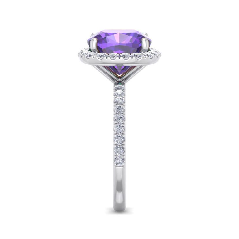5 1/2 ct. t.w. Cushion Cut Amethyst and Double Halo Diamond Ring In Sterling Silver