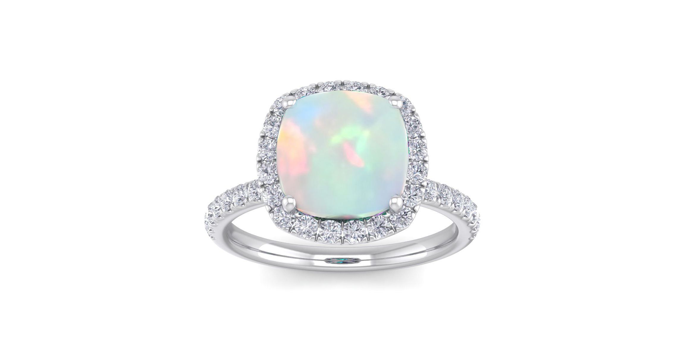 Lab Created 5 1/2 ct. t.w. Cushion Cut Created Opal and Double Halo Diamond Ring In Sterling Silver