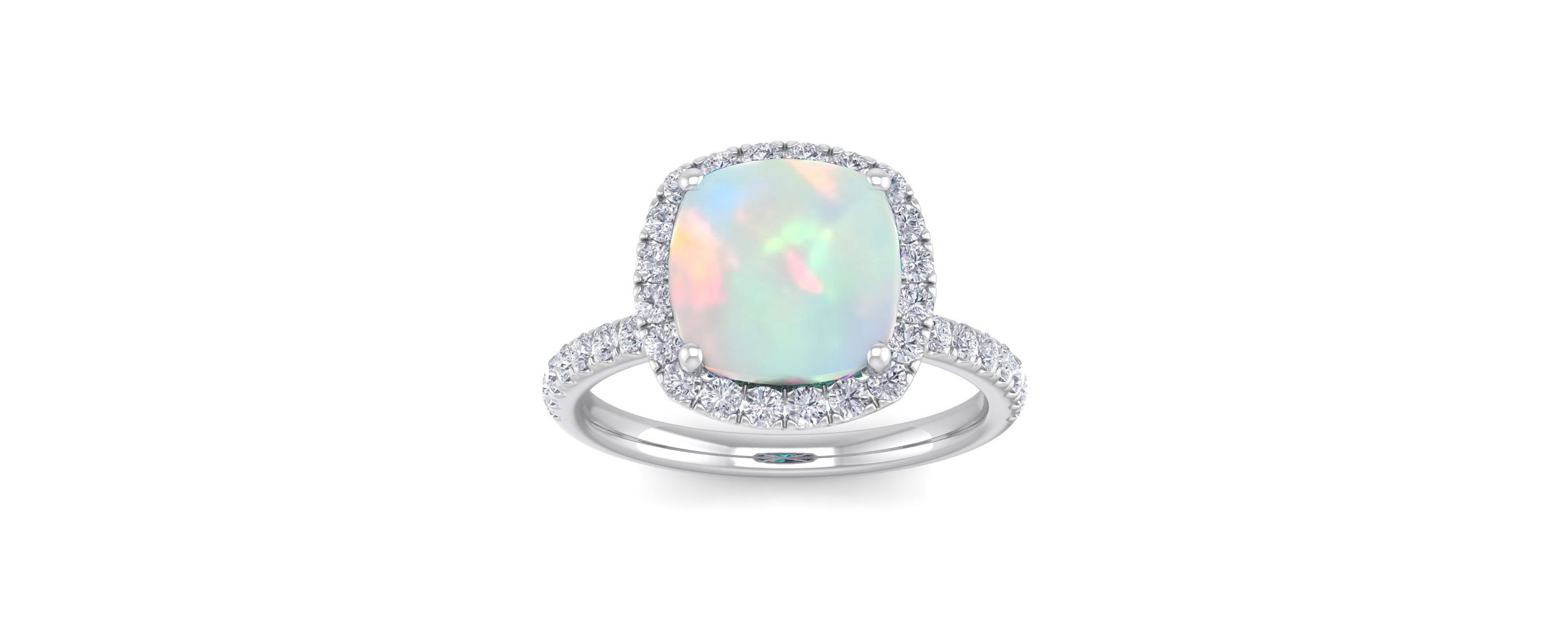Lab Created 5 1/2 ct. t.w. Cushion Cut Created Opal and Double Halo Diamond Ring In Sterling Silver
