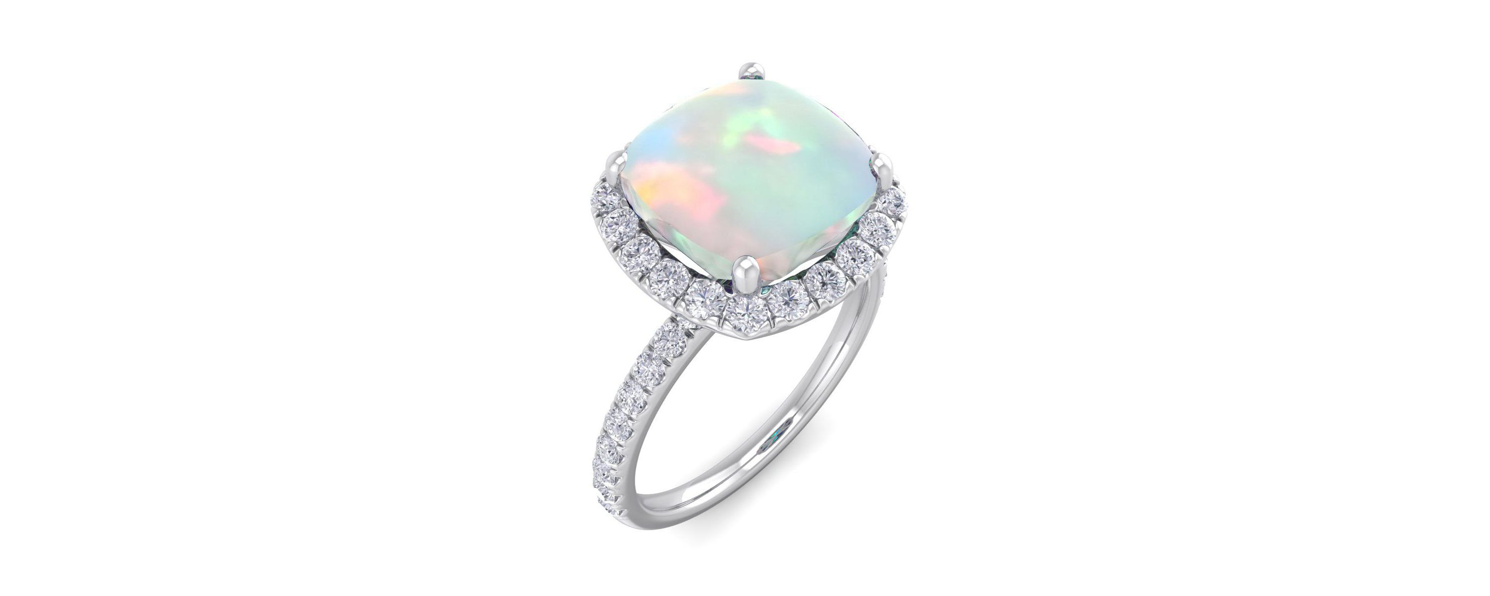 Lab Created 5 1/2 ct. t.w. Cushion Cut Created Opal and Double Halo Diamond Ring In Sterling Silver