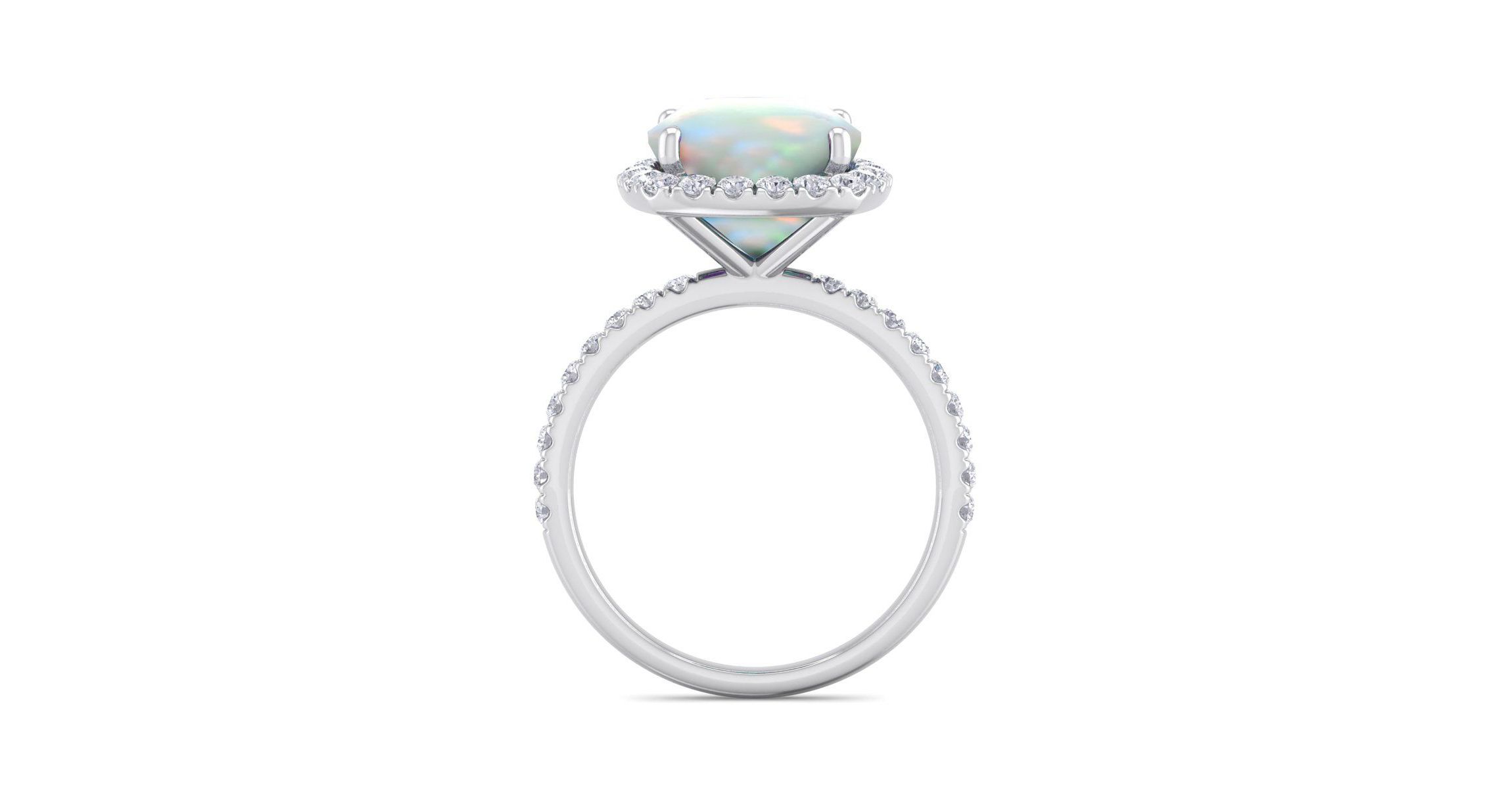 Lab Created 5 1/2 ct. t.w. Cushion Cut Created Opal and Double Halo Diamond Ring In Sterling Silver