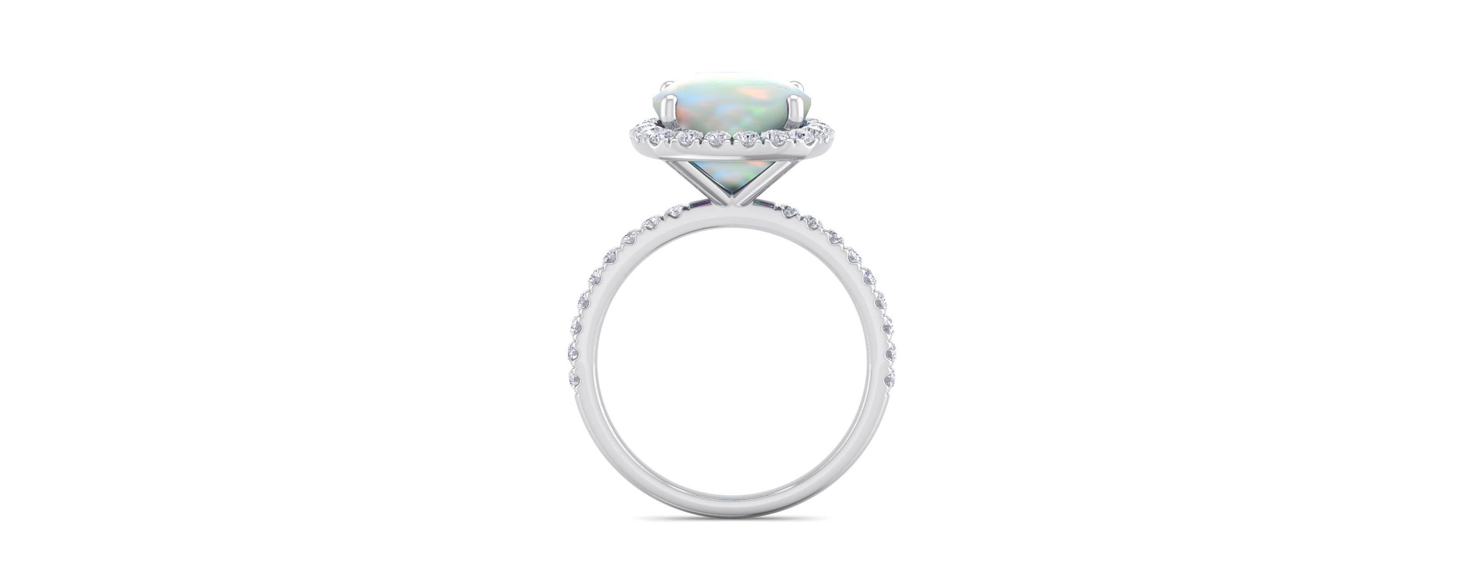 Lab Created 5 1/2 ct. t.w. Cushion Cut Created Opal and Double Halo Diamond Ring In Sterling Silver