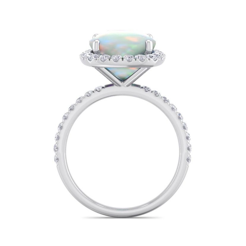 Lab Created 5 1/2 ct. t.w. Cushion Cut Created Opal and Double Halo Diamond Ring In Sterling Silver