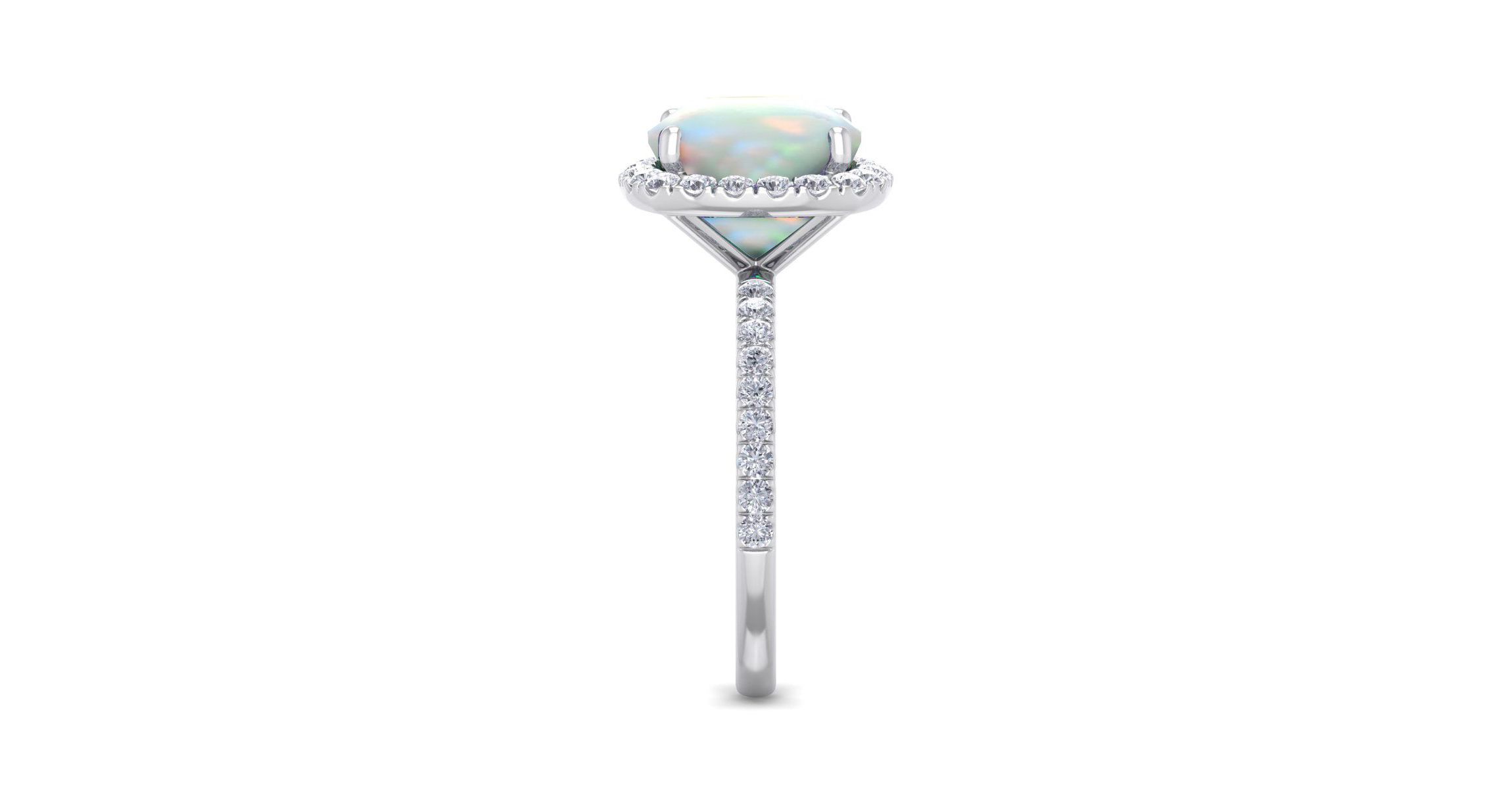 Lab Created 5 1/2 ct. t.w. Cushion Cut Created Opal and Double Halo Diamond Ring In Sterling Silver