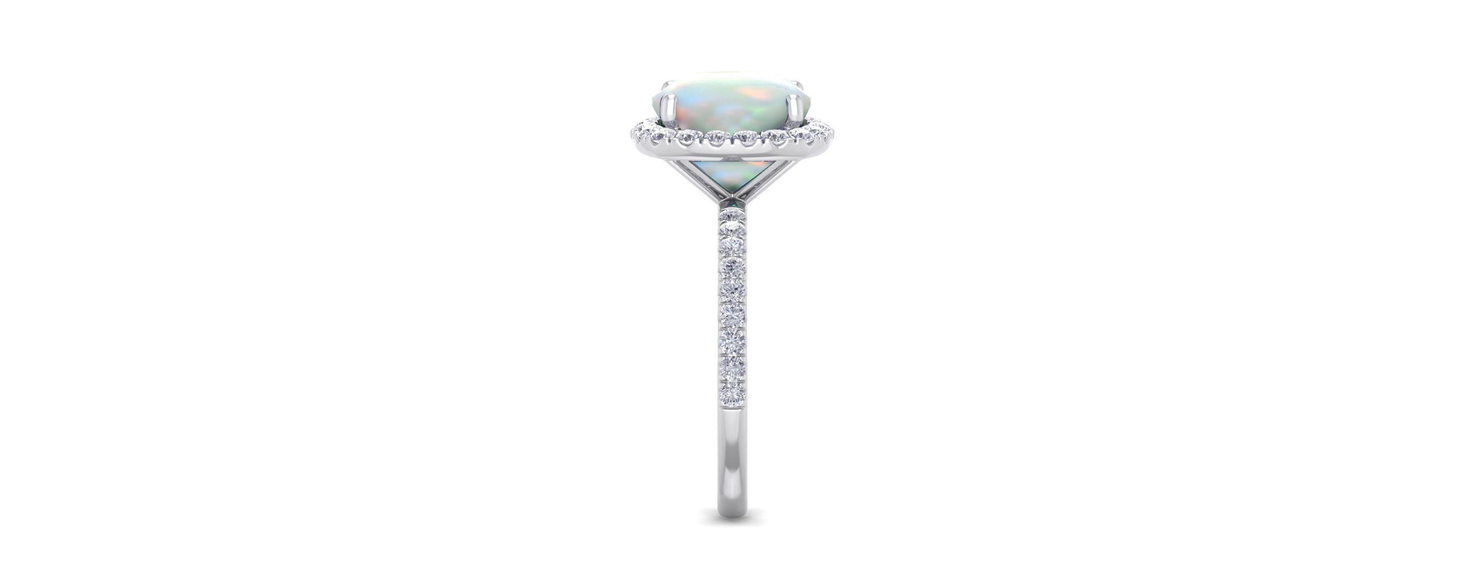 Lab Created 5 1/2 ct. t.w. Cushion Cut Created Opal and Double Halo Diamond Ring In Sterling Silver