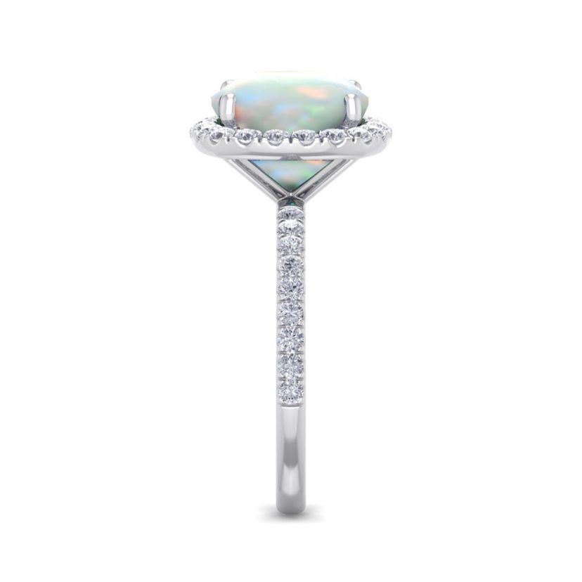 Lab Created 5 1/2 ct. t.w. Cushion Cut Created Opal and Double Halo Diamond Ring In Sterling Silver