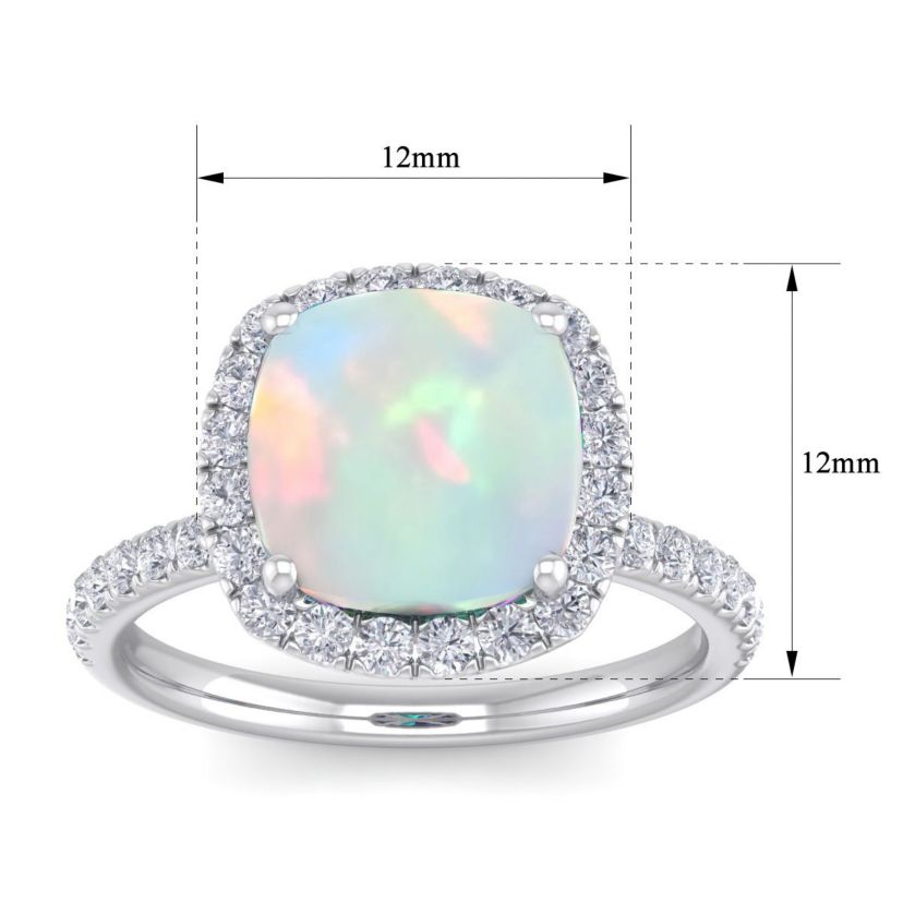 Lab Created 5 1/2 ct. t.w. Cushion Cut Created Opal and Double Halo Diamond Ring In Sterling Silver