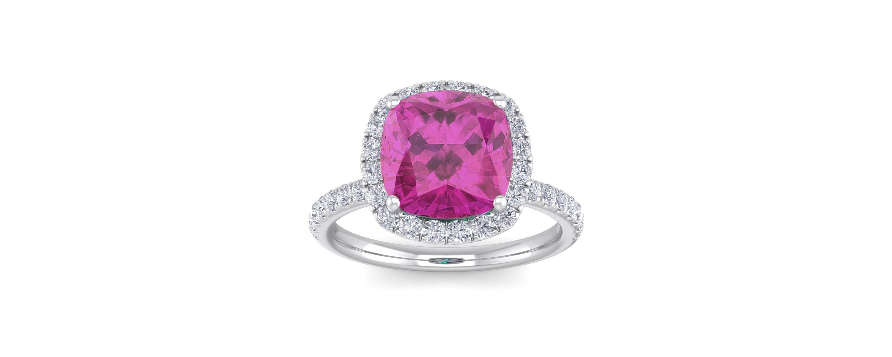 Lab Created 5 1/2 ct. t.w. Cushion Cut Created Pink Sapphire and Double Halo Diamond Ring In Sterling Silver