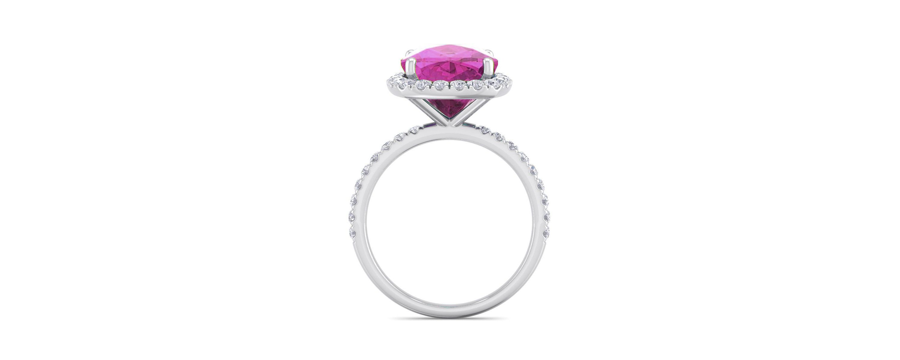 Lab Created 5 1/2 ct. t.w. Cushion Cut Created Pink Sapphire and Double Halo Diamond Ring In Sterling Silver